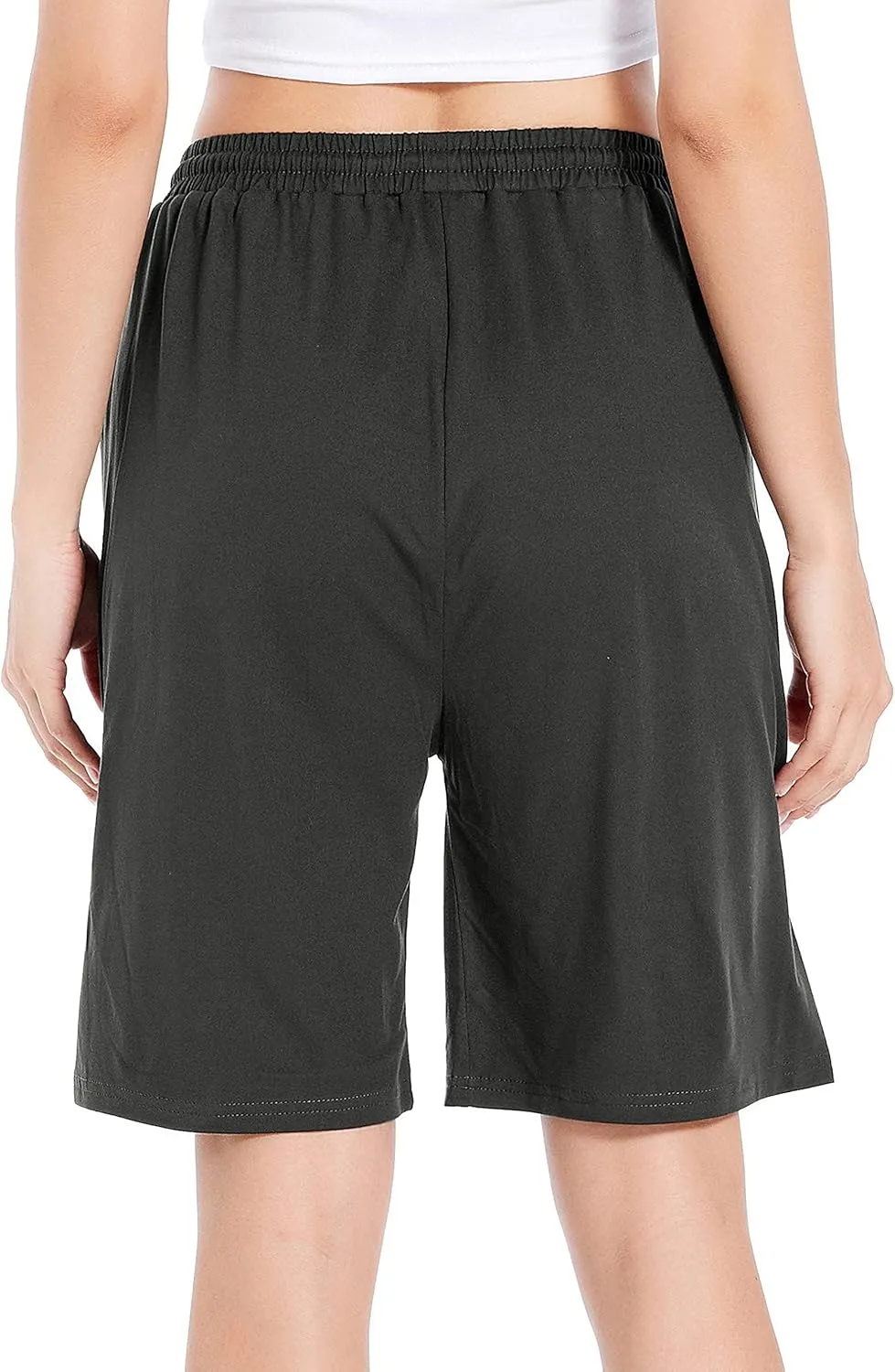 CULAYII Women's High Waisted Basketball Shorts Long Bermuda Gym Yoga Shorts with Pockets Athletic Knee Length Running Shorts