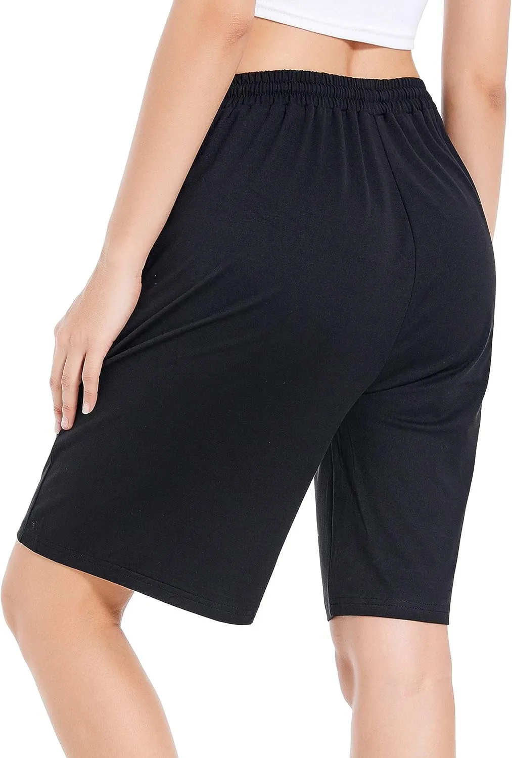 CULAYII Women's High Waisted Basketball Shorts Long Bermuda Gym Yoga Shorts with Pockets Athletic Knee Length Running Shorts