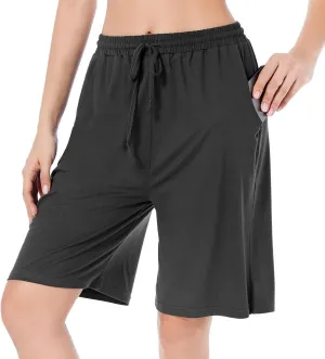 CULAYII Women's High Waisted Basketball Shorts Long Bermuda Gym Yoga Shorts with Pockets Athletic Knee Length Running Shorts