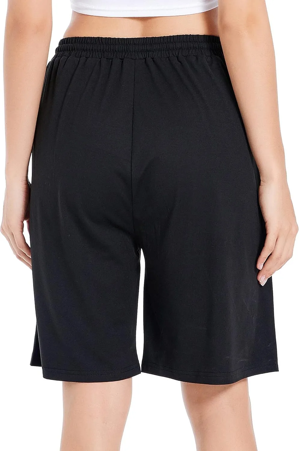 CULAYII Women's High Waisted Basketball Shorts Long Bermuda Gym Yoga Shorts with Pockets Athletic Knee Length Running Shorts