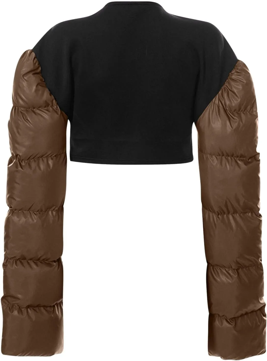 DASAYO Women's Puffy Long Sleeve Zip Cropped Puffer Jacket Color Block Quilted Puffy Down Coat Slouchy Winter Outwear Trendy