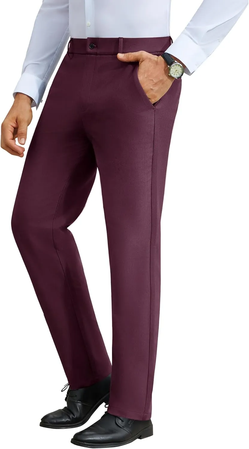 DEMEANOR Stretch Mens Dress Pants Slim Fit Dress Pants for Men Expandable Waist Wrinkle Free Work Dress Pants Golf Pants