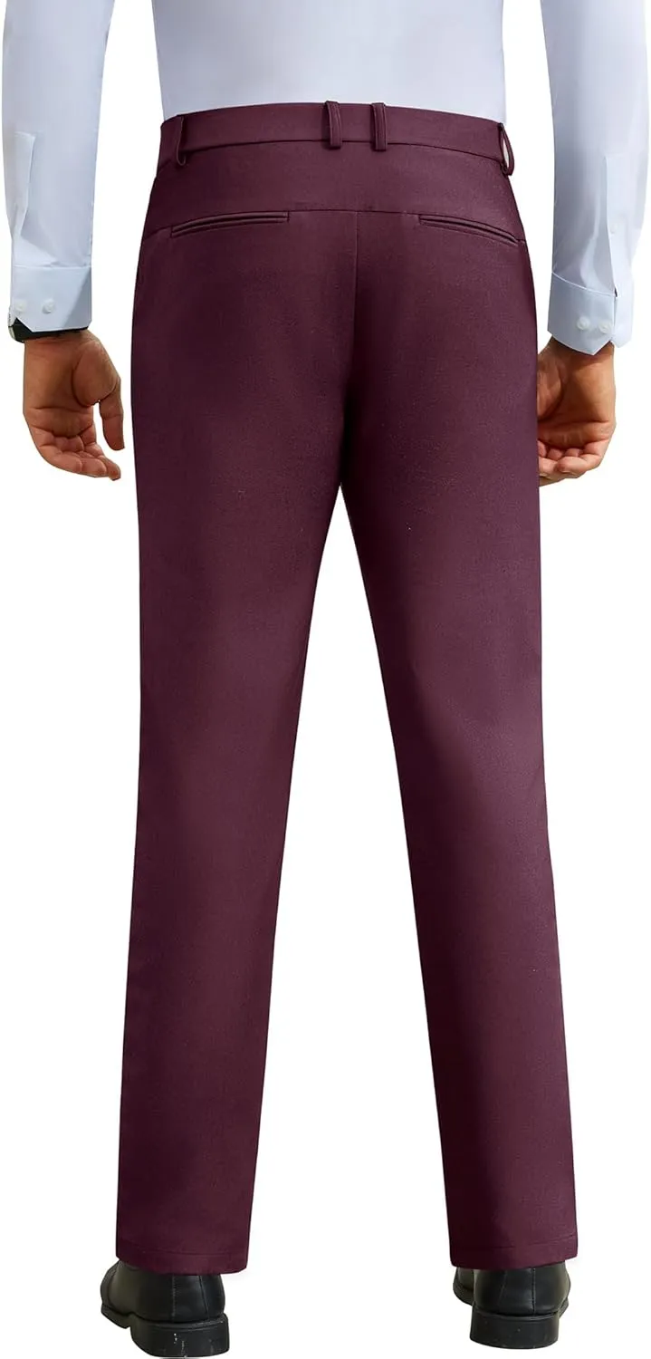 DEMEANOR Stretch Mens Dress Pants Slim Fit Dress Pants for Men Expandable Waist Wrinkle Free Work Dress Pants Golf Pants