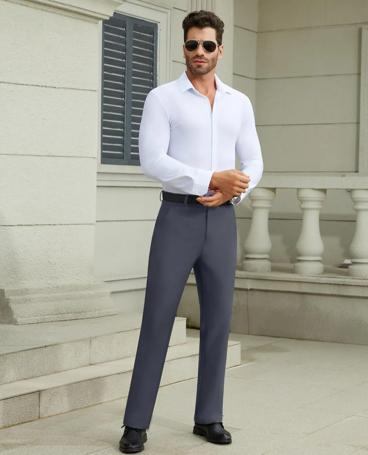 DEMEANOR Stretch Mens Dress Pants Slim Fit Dress Pants for Men Expandable Waist Wrinkle Free Work Dress Pants Golf Pants