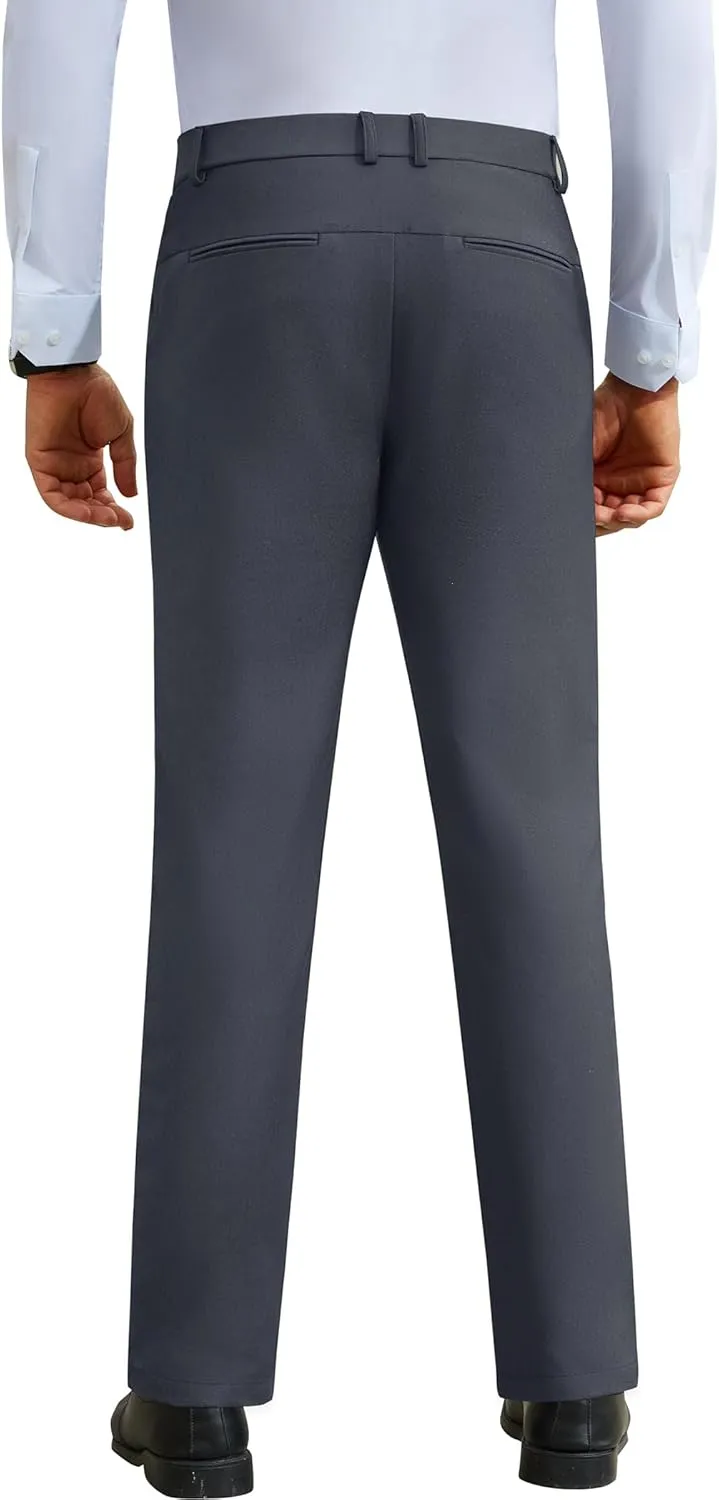 DEMEANOR Stretch Mens Dress Pants Slim Fit Dress Pants for Men Expandable Waist Wrinkle Free Work Dress Pants Golf Pants