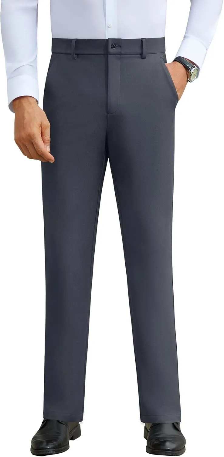 DEMEANOR Stretch Mens Dress Pants Slim Fit Dress Pants for Men Expandable Waist Wrinkle Free Work Dress Pants Golf Pants