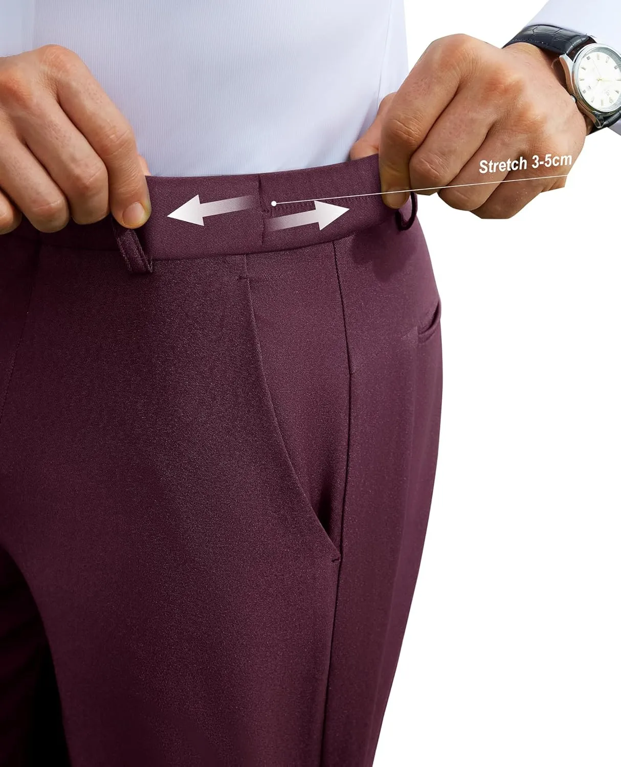 DEMEANOR Stretch Mens Dress Pants Slim Fit Dress Pants for Men Expandable Waist Wrinkle Free Work Dress Pants Golf Pants