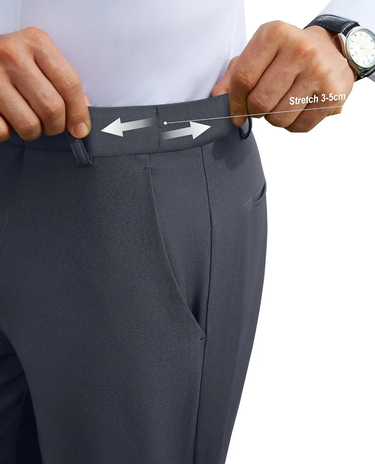 DEMEANOR Stretch Mens Dress Pants Slim Fit Dress Pants for Men Expandable Waist Wrinkle Free Work Dress Pants Golf Pants
