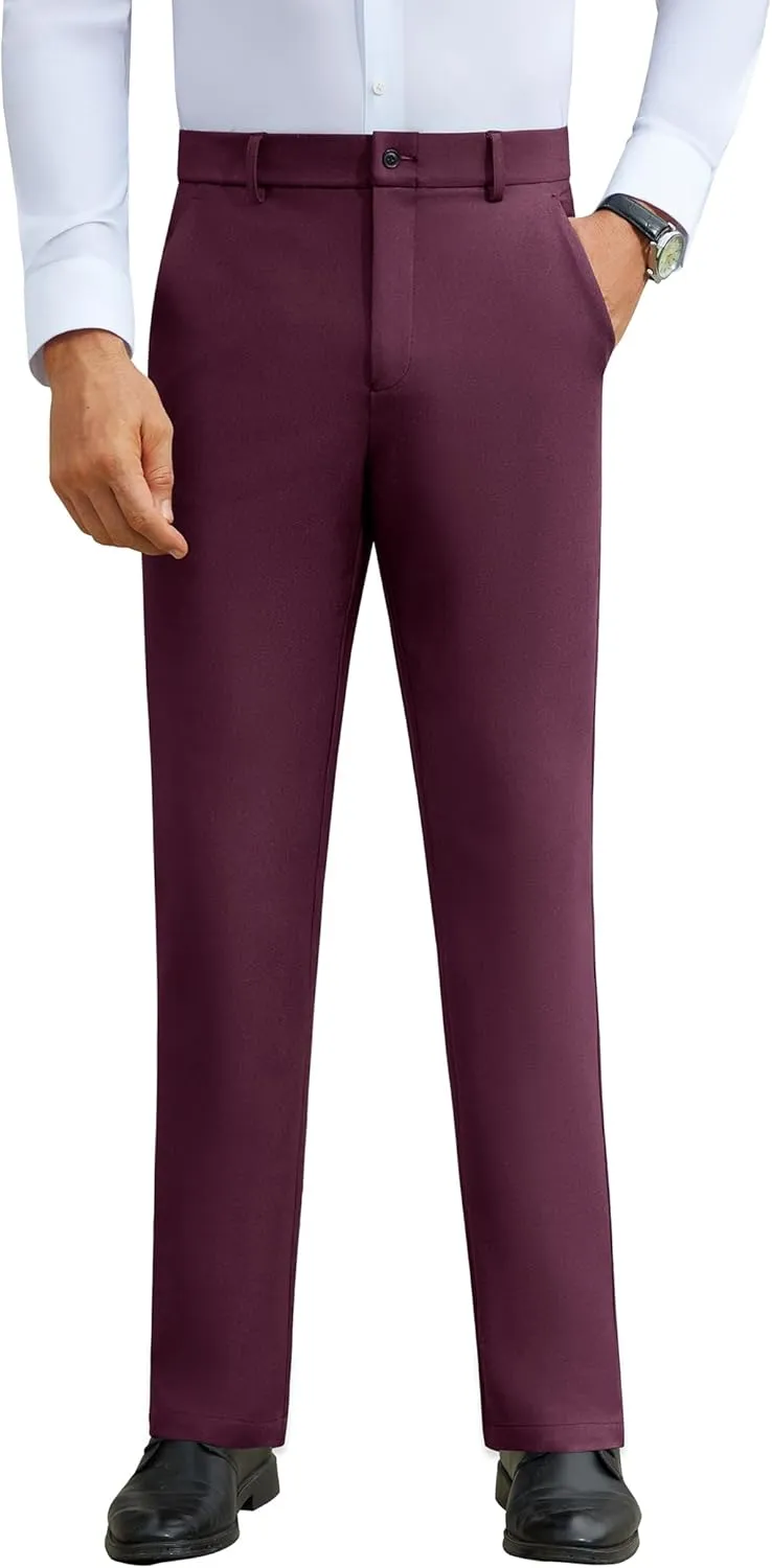 DEMEANOR Stretch Mens Dress Pants Slim Fit Dress Pants for Men Expandable Waist Wrinkle Free Work Dress Pants Golf Pants