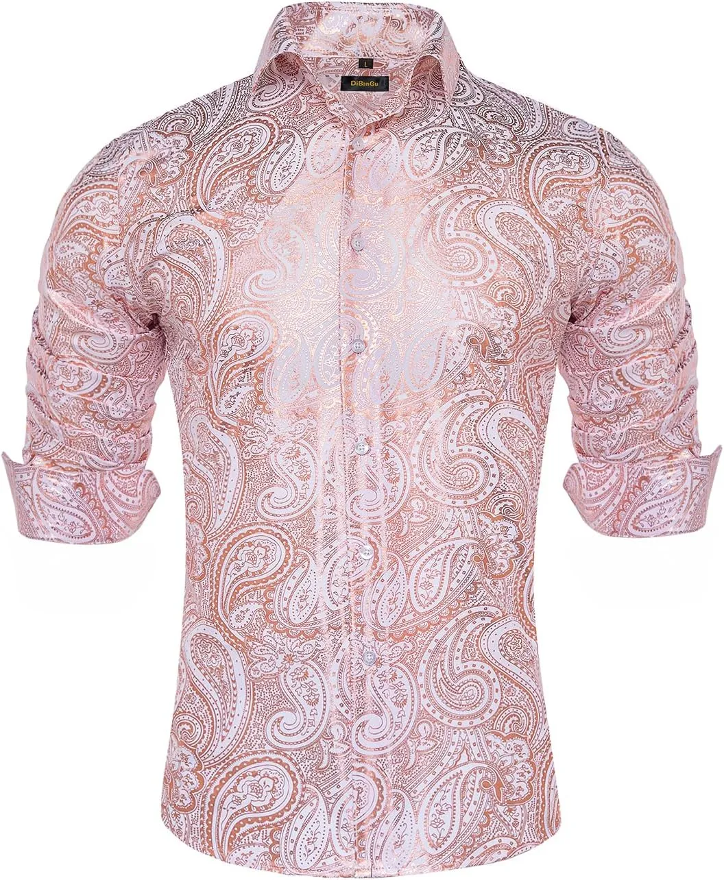 DiBanGu Men's Shiny Dress Shirt Luxury Paisley Printed Shirt Long Sleeve Button Down Shirts for Party Prom