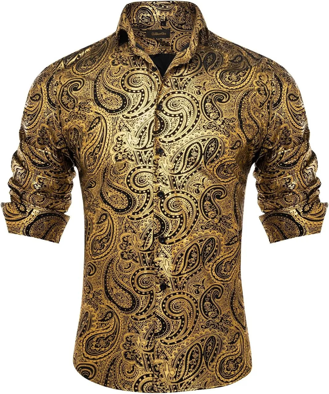 DiBanGu Men's Shiny Dress Shirt Luxury Paisley Printed Shirt Long Sleeve Button Down Shirts for Party Prom