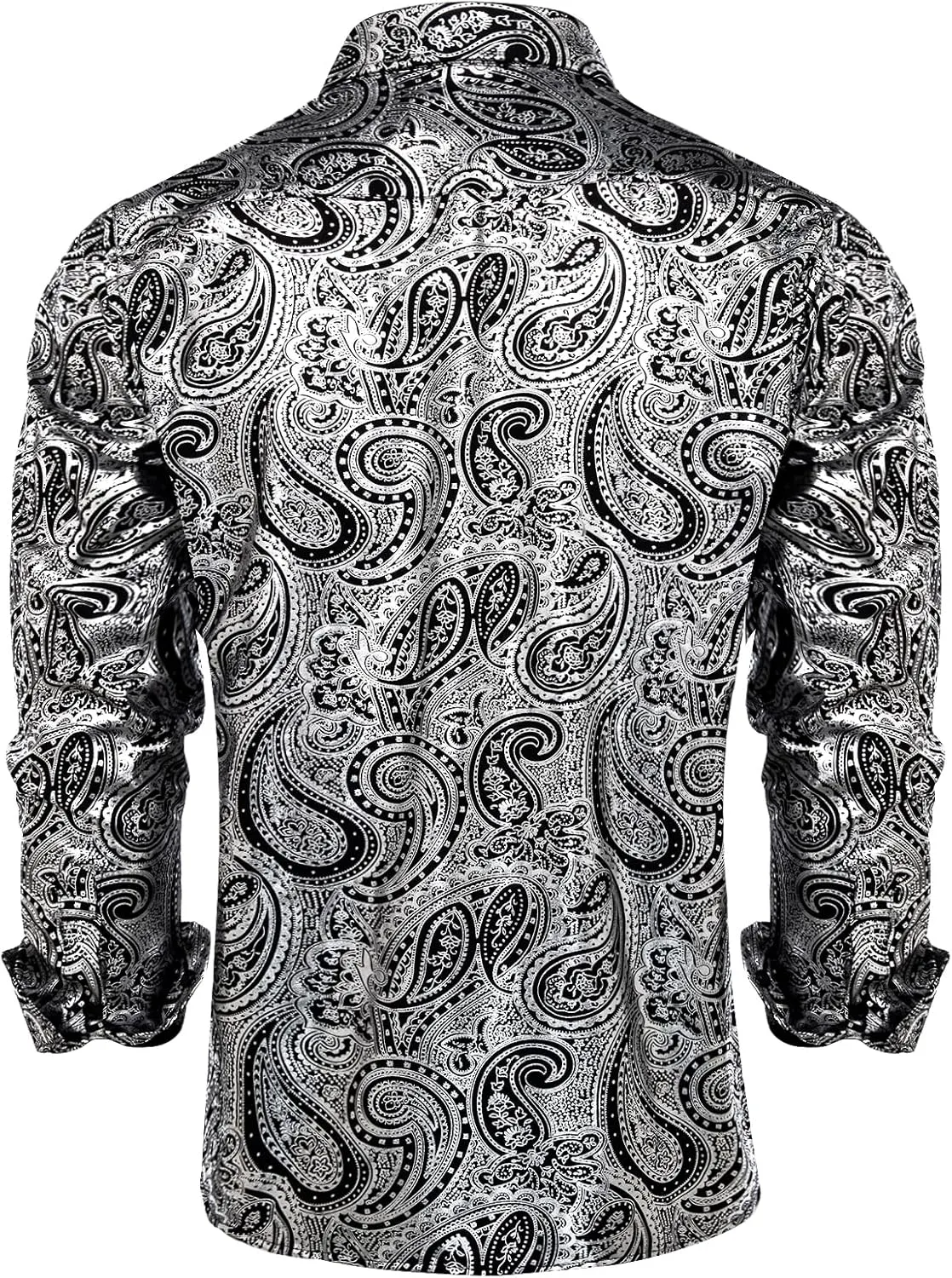 DiBanGu Men's Shiny Dress Shirt Luxury Paisley Printed Shirt Long Sleeve Button Down Shirts for Party Prom