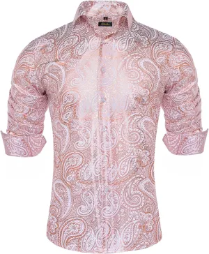 DiBanGu Men's Shiny Dress Shirt Luxury Paisley Printed Shirt Long Sleeve Button Down Shirts for Party Prom