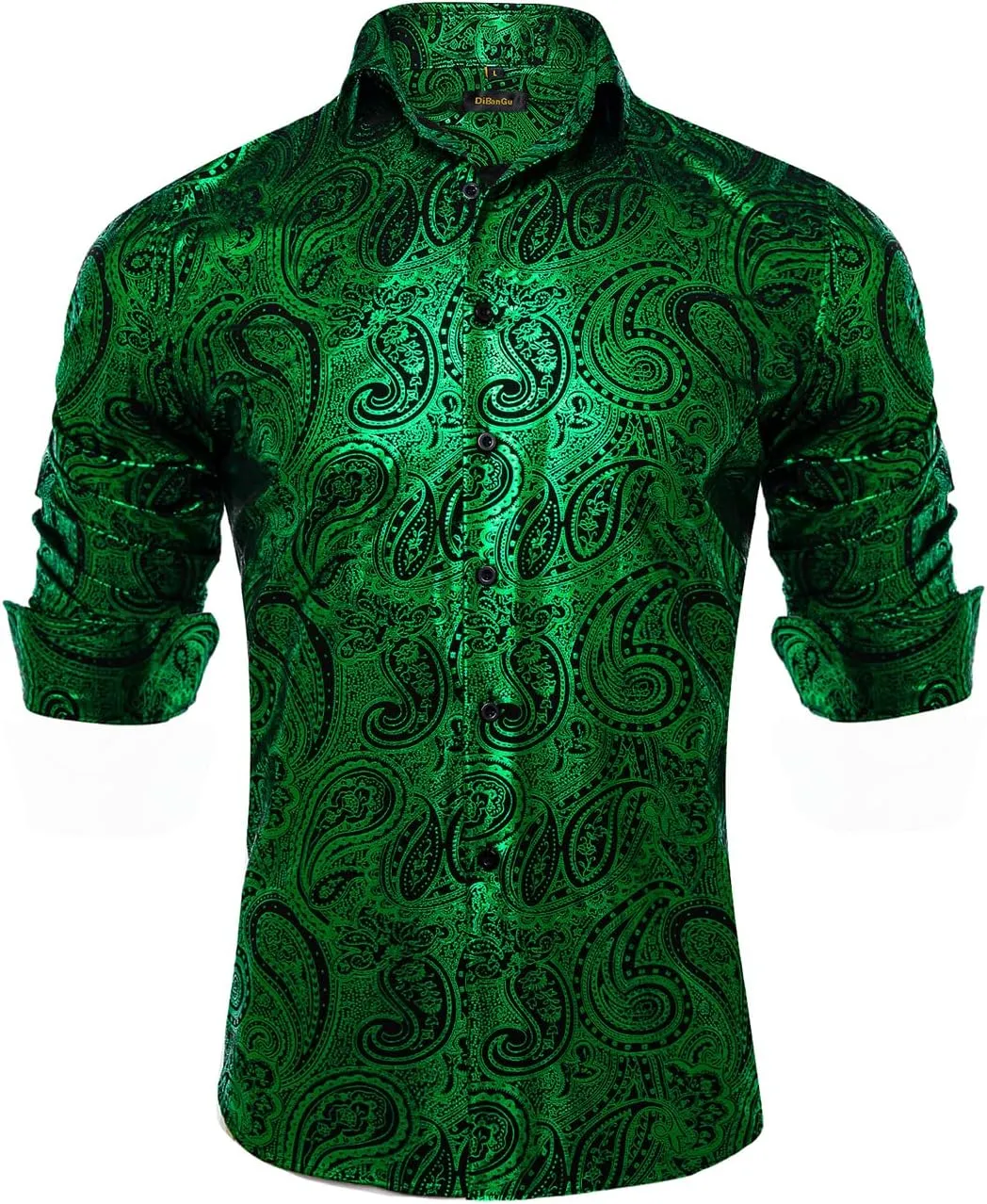 DiBanGu Men's Shiny Dress Shirt Luxury Paisley Printed Shirt Long Sleeve Button Down Shirts for Party Prom