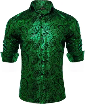 DiBanGu Men's Shiny Dress Shirt Luxury Paisley Printed Shirt Long Sleeve Button Down Shirts for Party Prom