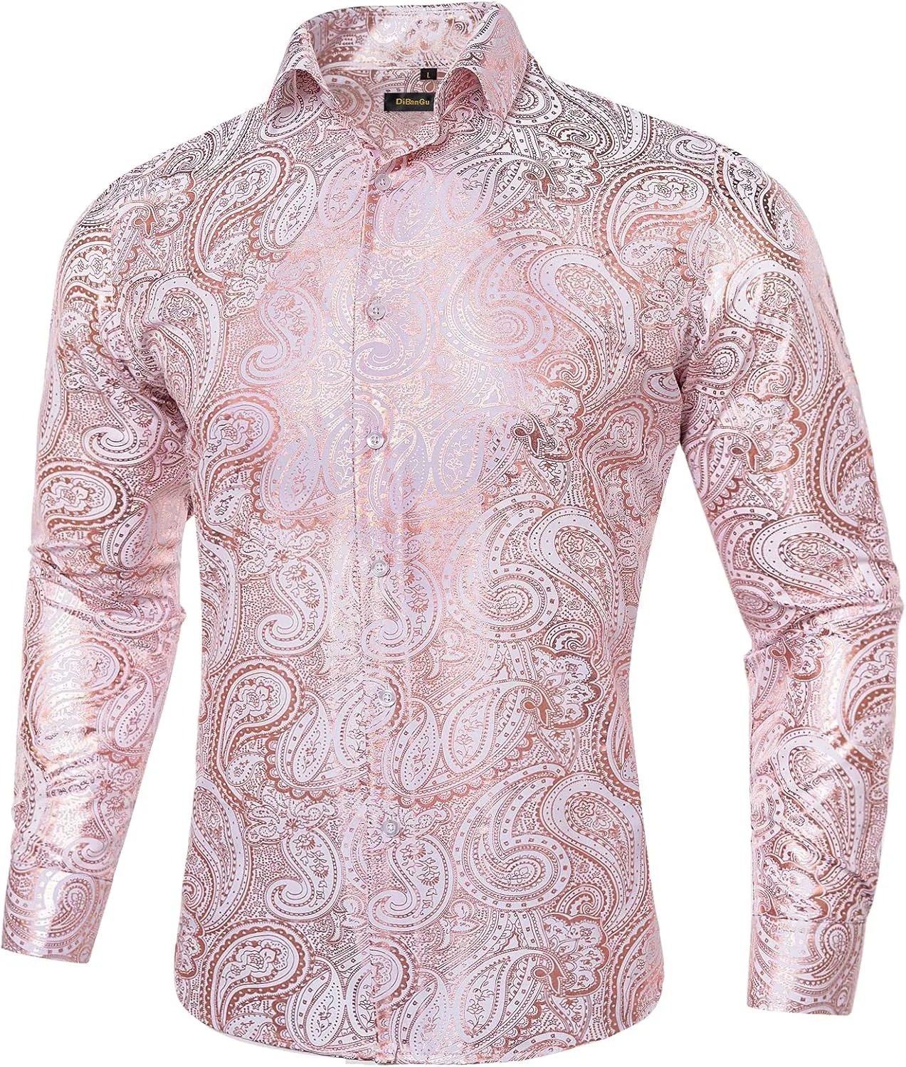 DiBanGu Men's Shiny Dress Shirt Luxury Paisley Printed Shirt Long Sleeve Button Down Shirts for Party Prom