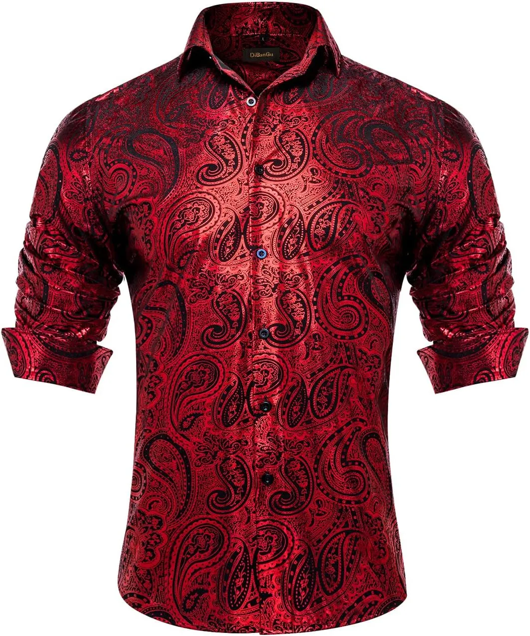 DiBanGu Men's Shiny Dress Shirt Luxury Paisley Printed Shirt Long Sleeve Button Down Shirts for Party Prom