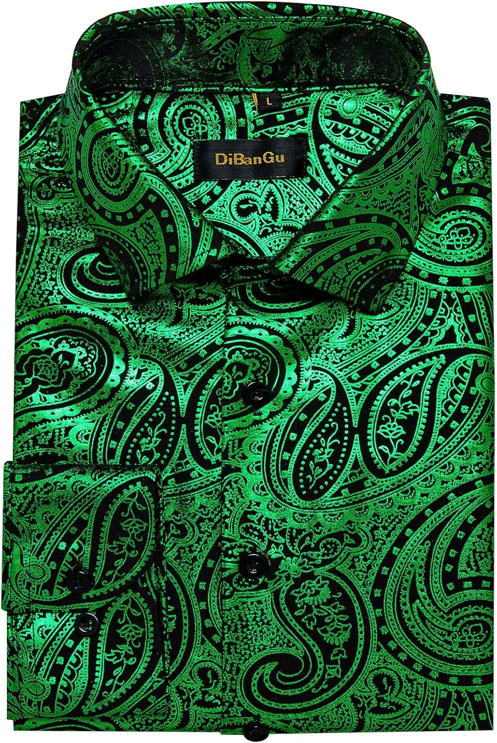 DiBanGu Men's Shiny Dress Shirt Luxury Paisley Printed Shirt Long Sleeve Button Down Shirts for Party Prom