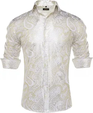 DiBanGu Men's Shiny Dress Shirt Luxury Paisley Printed Shirt Long Sleeve Button Down Shirts for Party Prom
