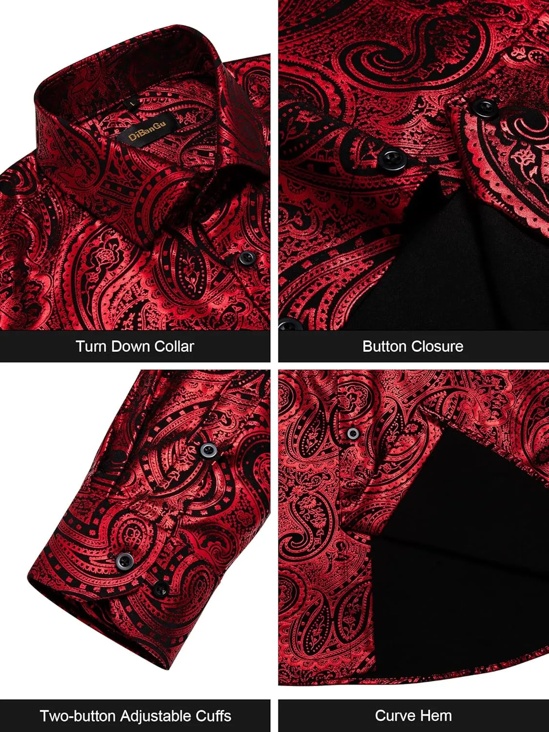 DiBanGu Men's Shiny Dress Shirt Luxury Paisley Printed Shirt Long Sleeve Button Down Shirts for Party Prom