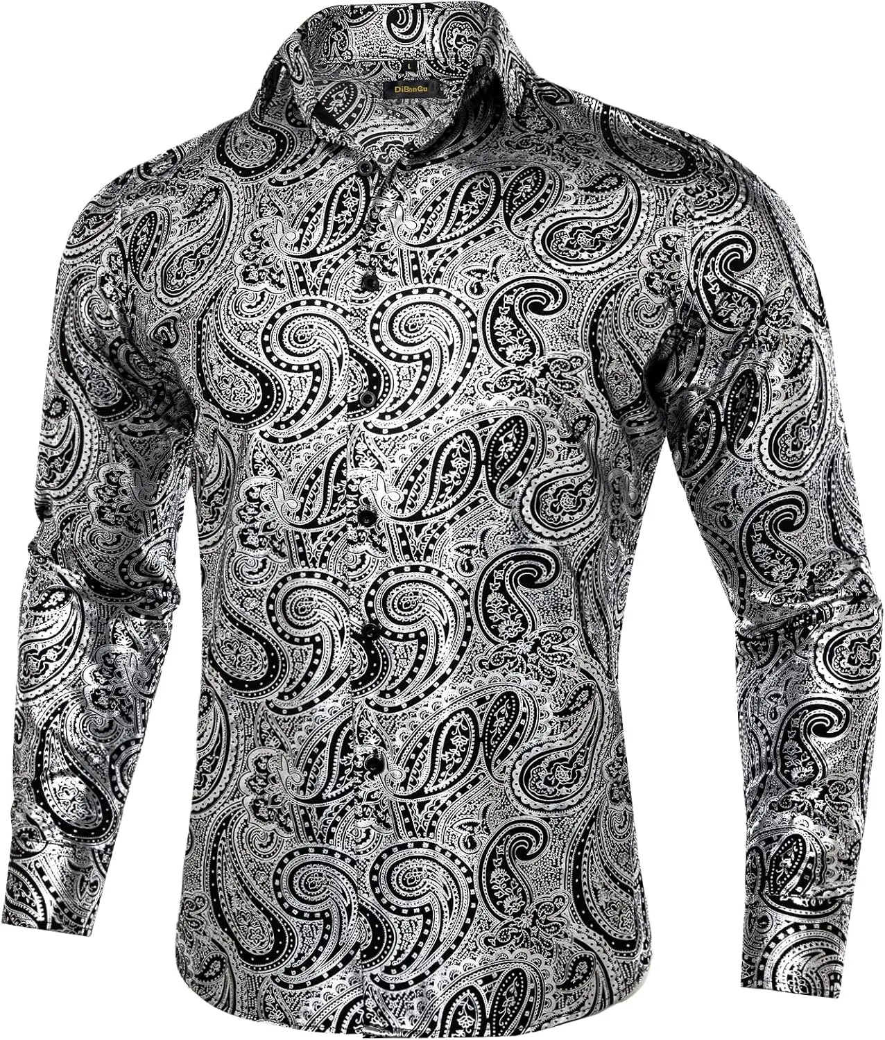 DiBanGu Men's Shiny Dress Shirt Luxury Paisley Printed Shirt Long Sleeve Button Down Shirts for Party Prom