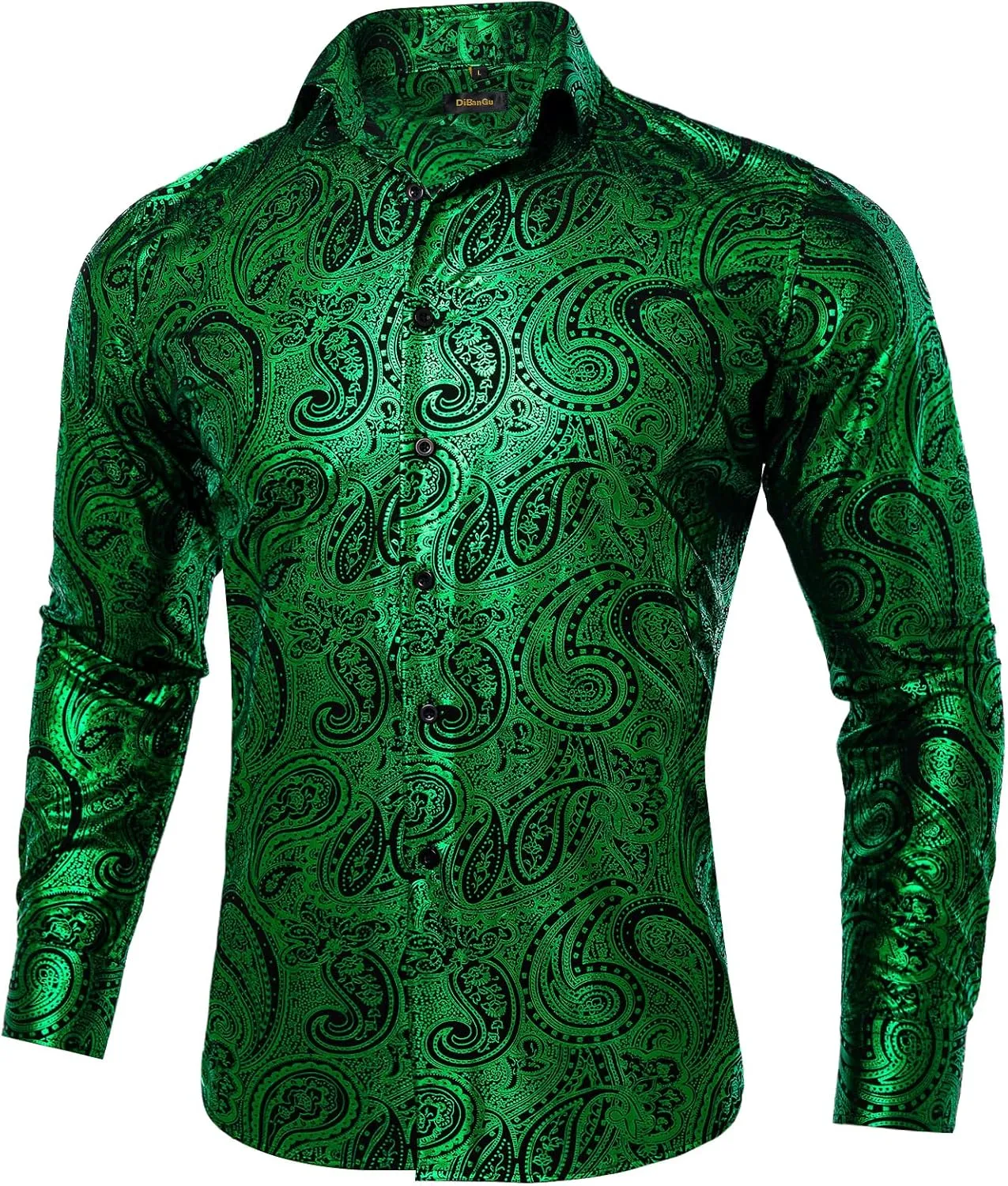 DiBanGu Men's Shiny Dress Shirt Luxury Paisley Printed Shirt Long Sleeve Button Down Shirts for Party Prom