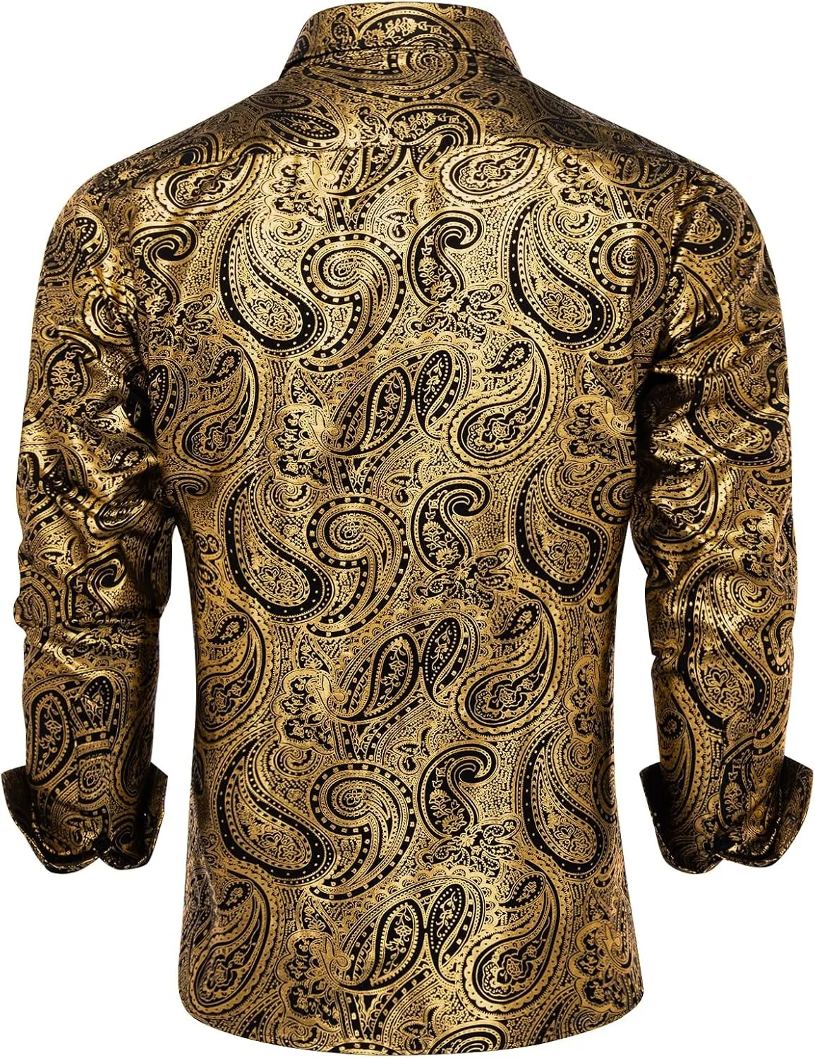 DiBanGu Men's Shiny Dress Shirt Luxury Paisley Printed Shirt Long Sleeve Button Down Shirts for Party Prom