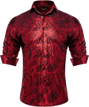 DiBanGu Men's Shiny Dress Shirt Luxury Paisley Printed Shirt Long Sleeve Button Down Shirts for Party Prom