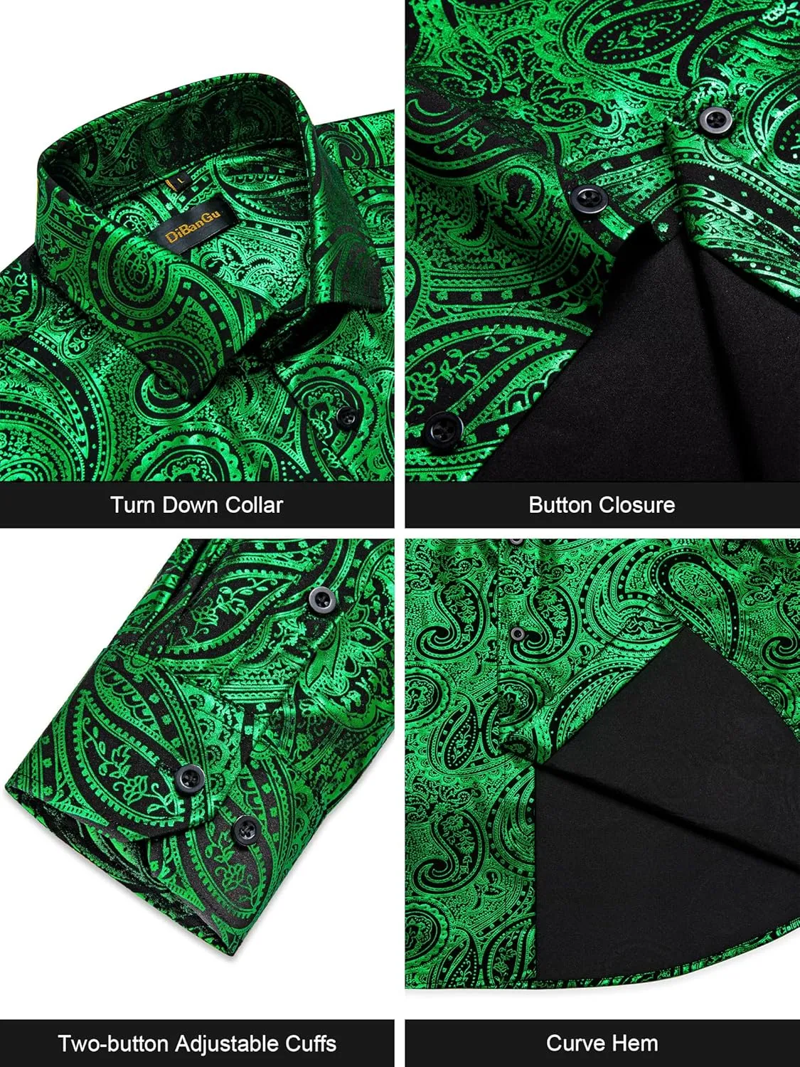 DiBanGu Men's Shiny Dress Shirt Luxury Paisley Printed Shirt Long Sleeve Button Down Shirts for Party Prom