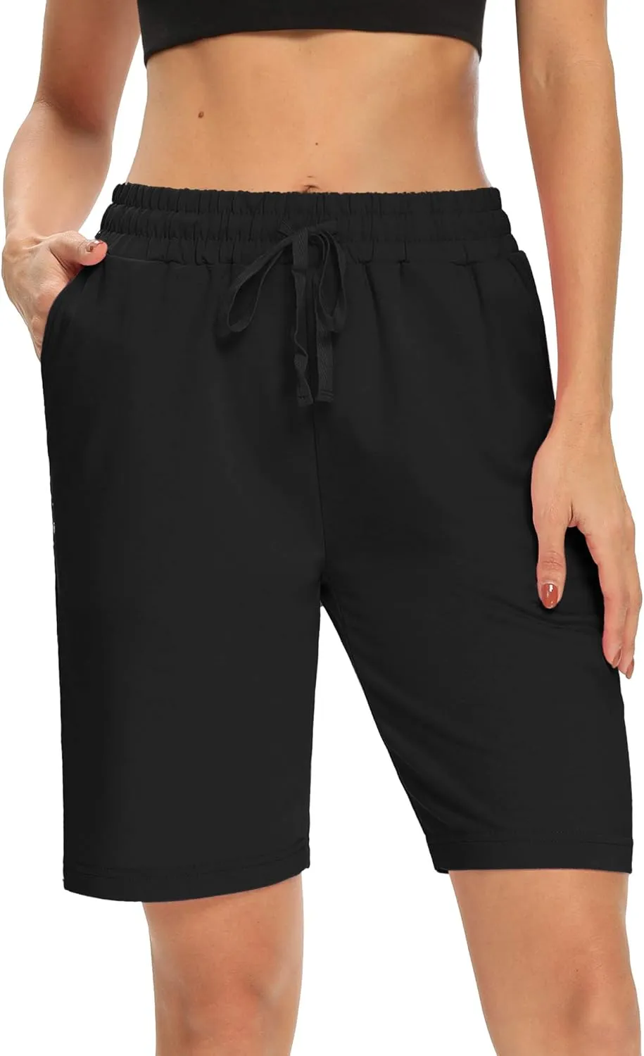 DIBAOLONG Womens Yoga Shorts Loose Comfy Drawstring Lounge Bermuda Shorts with 3 Pockets