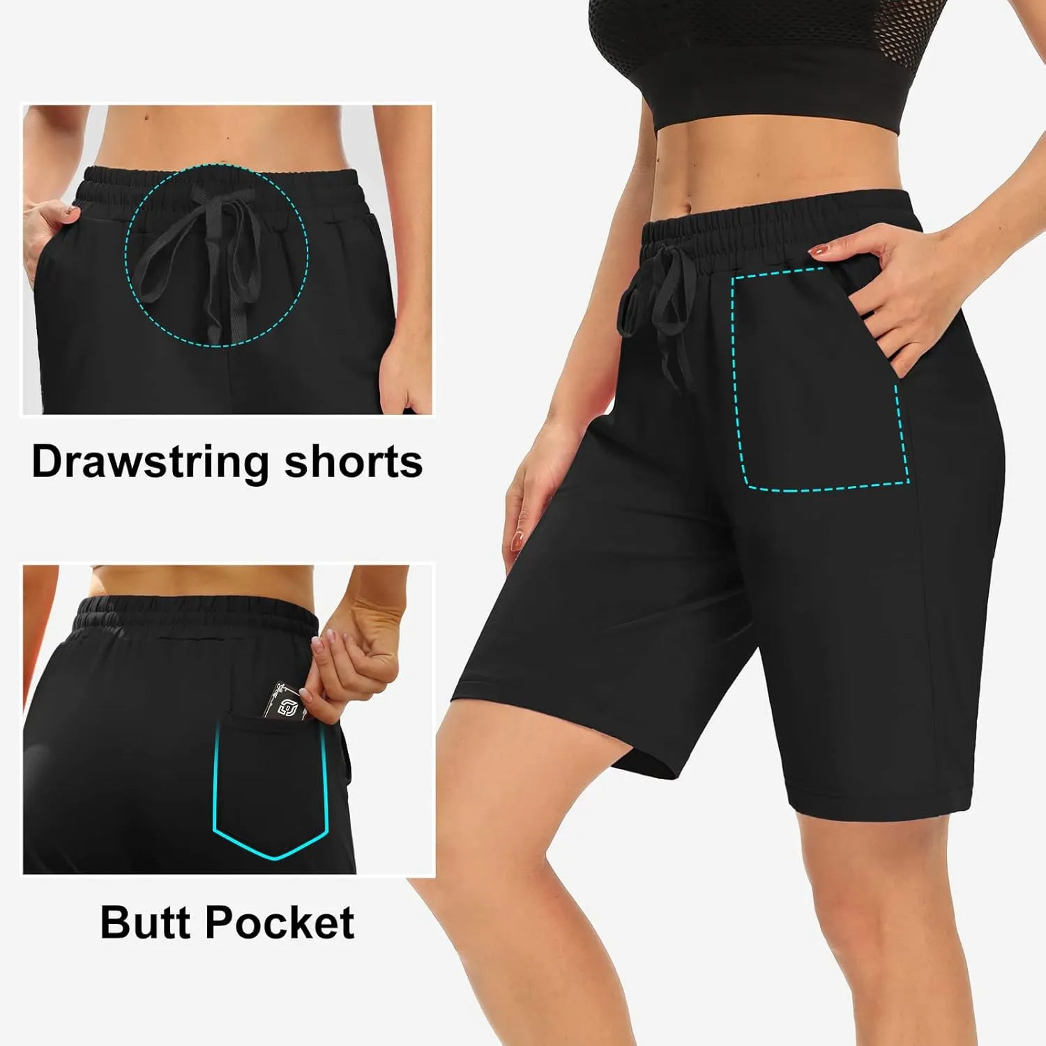 DIBAOLONG Womens Yoga Shorts Loose Comfy Drawstring Lounge Bermuda Shorts with 3 Pockets
