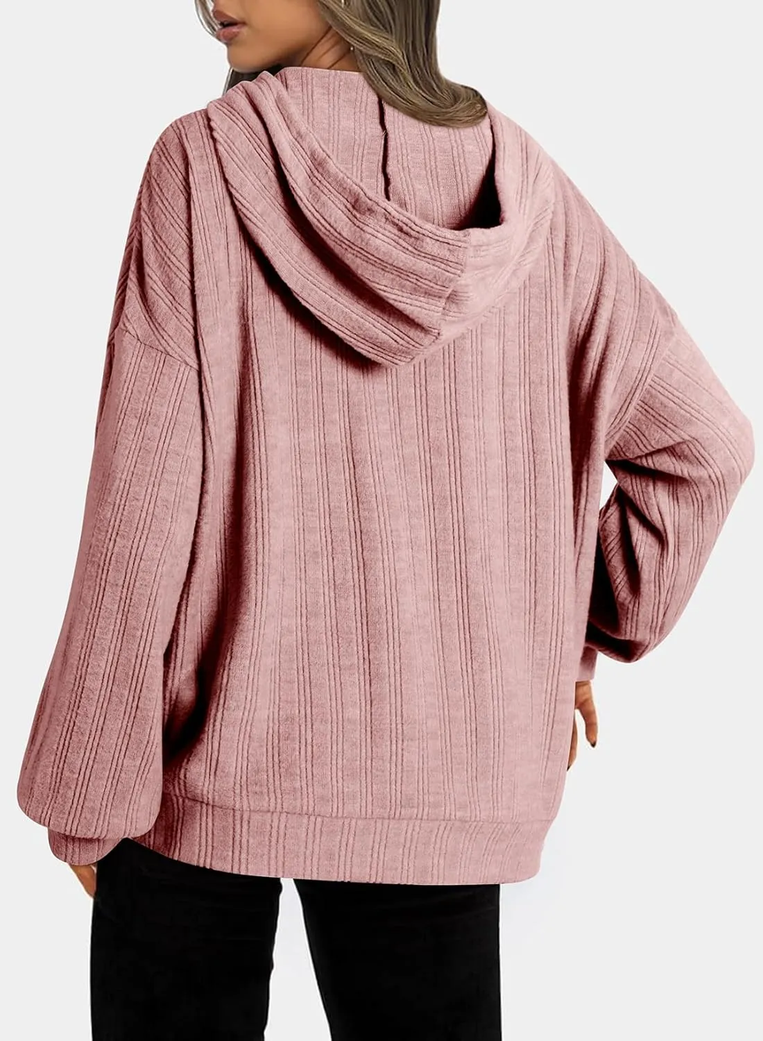 Dokotoo Hoodies for Women Casual Long Sleeve Textured Knit Loose Drawstring Hooded Sweatshirt with Pocket