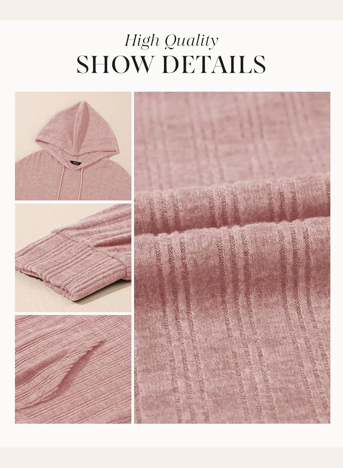 Dokotoo Hoodies for Women Casual Long Sleeve Textured Knit Loose Drawstring Hooded Sweatshirt with Pocket
