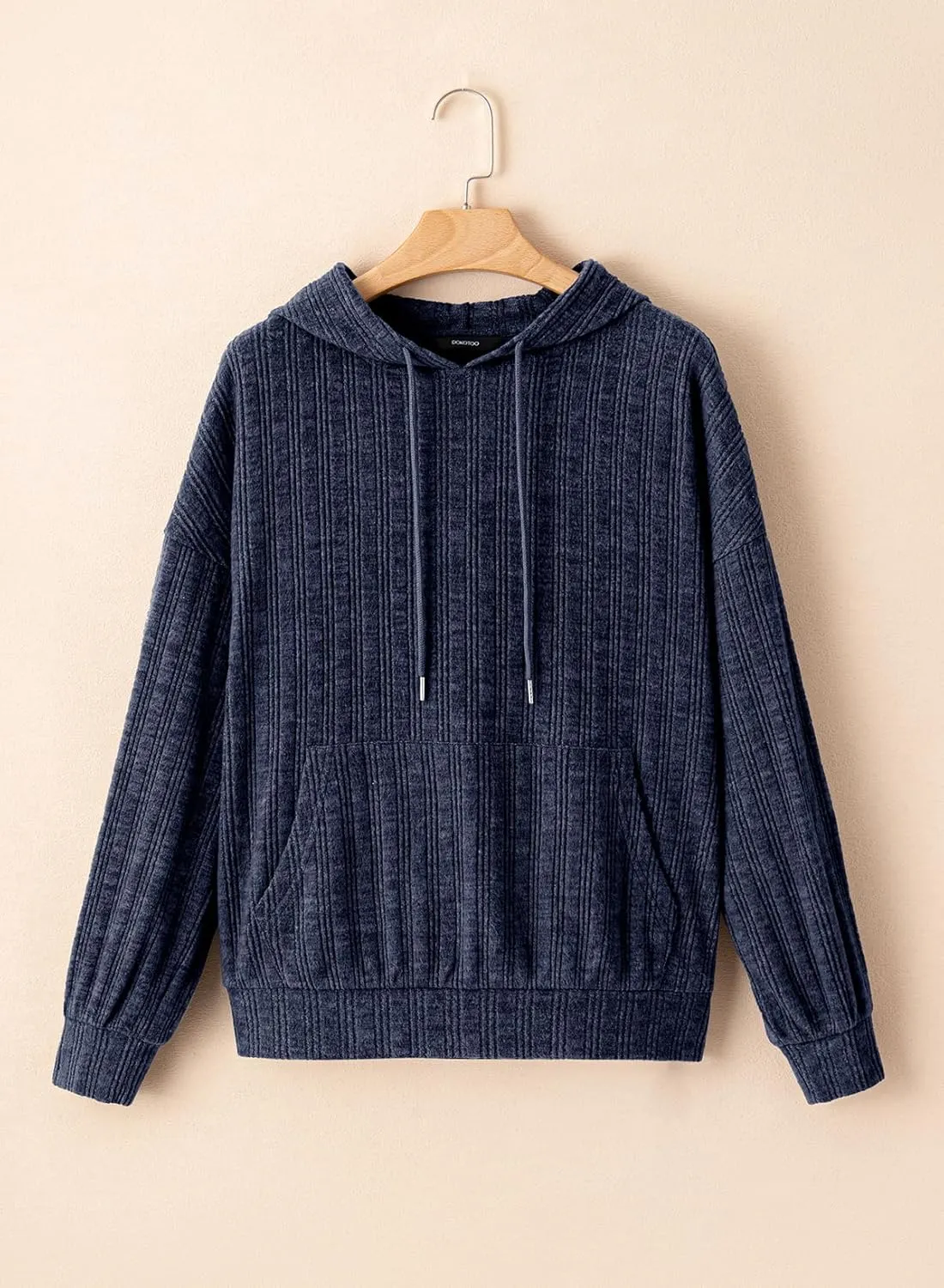 Dokotoo Hoodies for Women Casual Long Sleeve Textured Knit Loose Drawstring Hooded Sweatshirt with Pocket