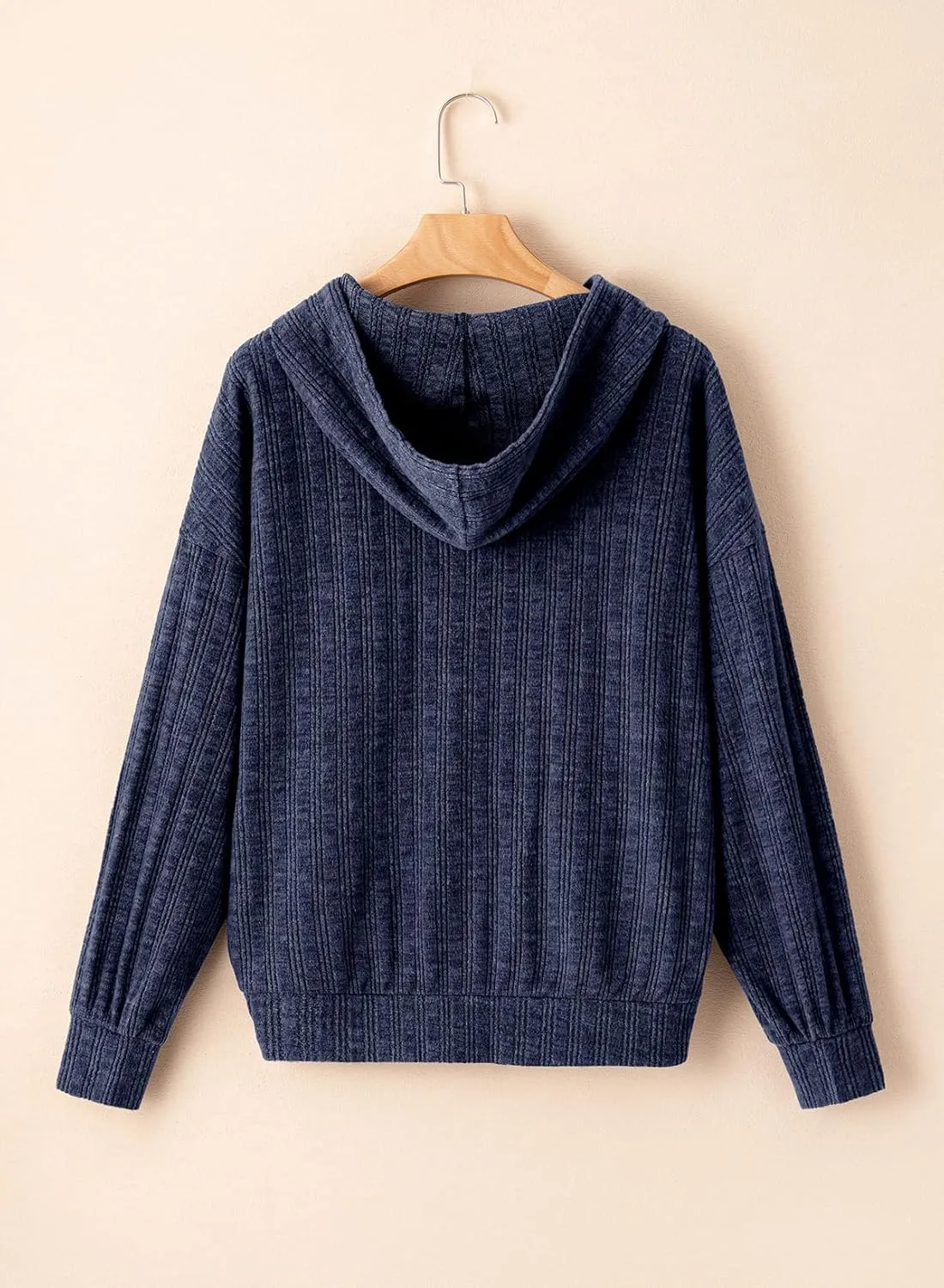 Dokotoo Hoodies for Women Casual Long Sleeve Textured Knit Loose Drawstring Hooded Sweatshirt with Pocket