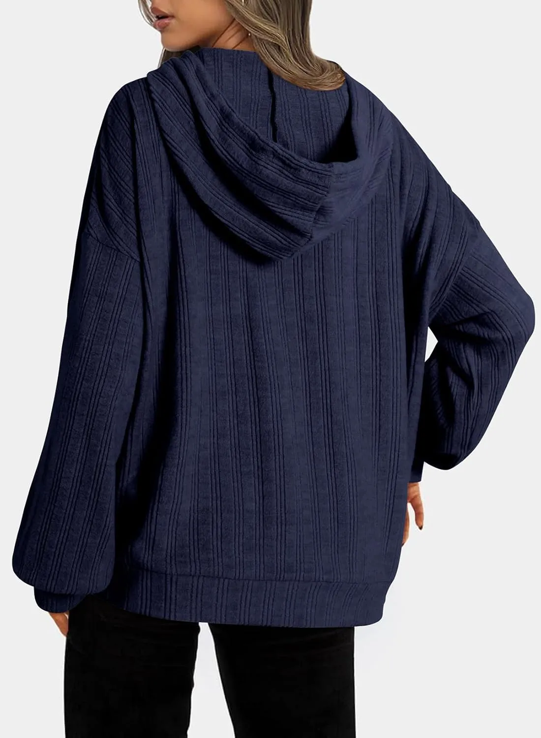 Dokotoo Hoodies for Women Casual Long Sleeve Textured Knit Loose Drawstring Hooded Sweatshirt with Pocket