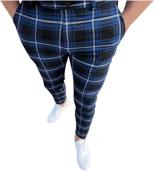 Dress Pants for Men, Men's Fashion Stretch Dress Pants Slim Fit Plaid Skinny Suit Pants Casual Business Golf Dress Pants
