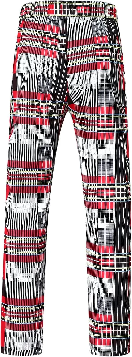 Dress Pants for Men, Men's Fashion Stretch Dress Pants Slim Fit Plaid Skinny Suit Pants Casual Business Golf Dress Pants