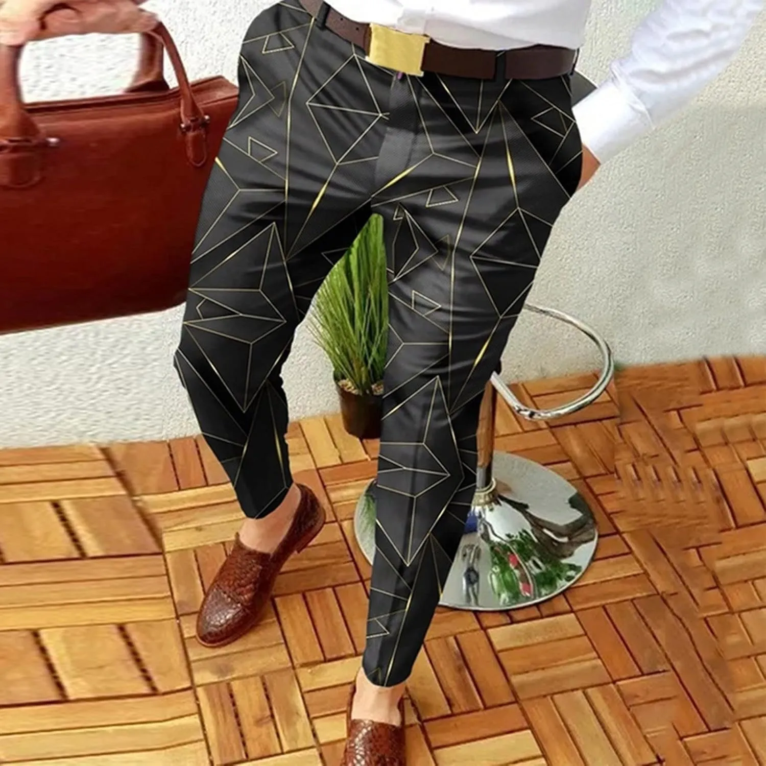 Dress Pants for Men, Men's Fashion Stretch Dress Pants Slim Fit Plaid Skinny Suit Pants Casual Business Golf Dress Pants
