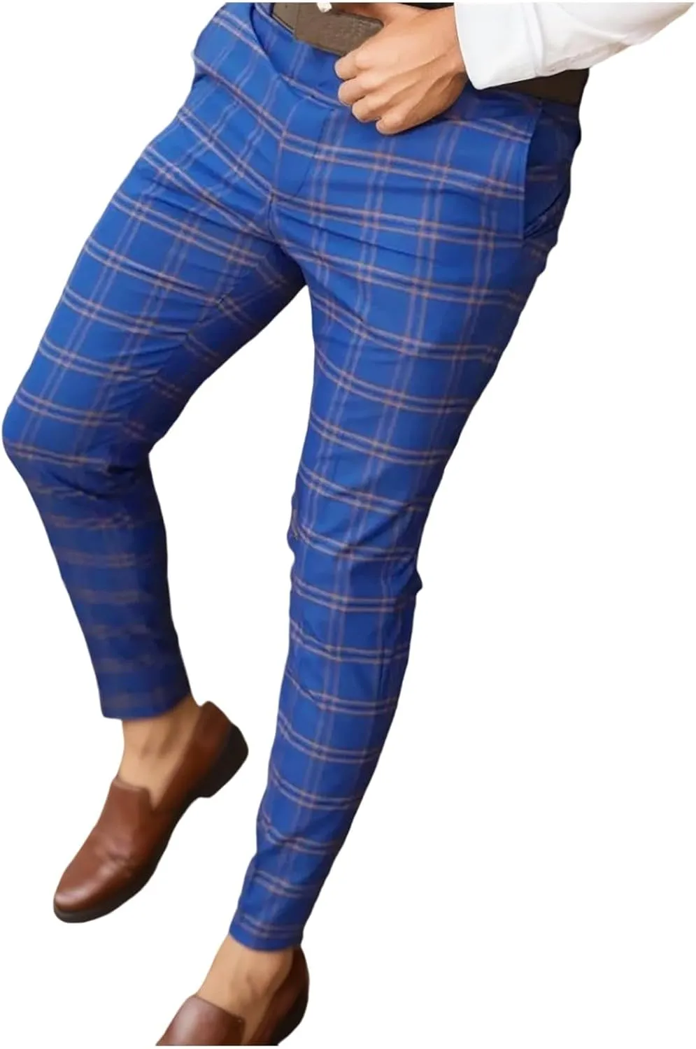 Dress Pants for Men, Men's Fashion Stretch Dress Pants Slim Fit Plaid Skinny Suit Pants Casual Business Golf Dress Pants