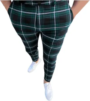 Dress Pants for Men, Men's Fashion Stretch Dress Pants Slim Fit Plaid Skinny Suit Pants Casual Business Golf Dress Pants