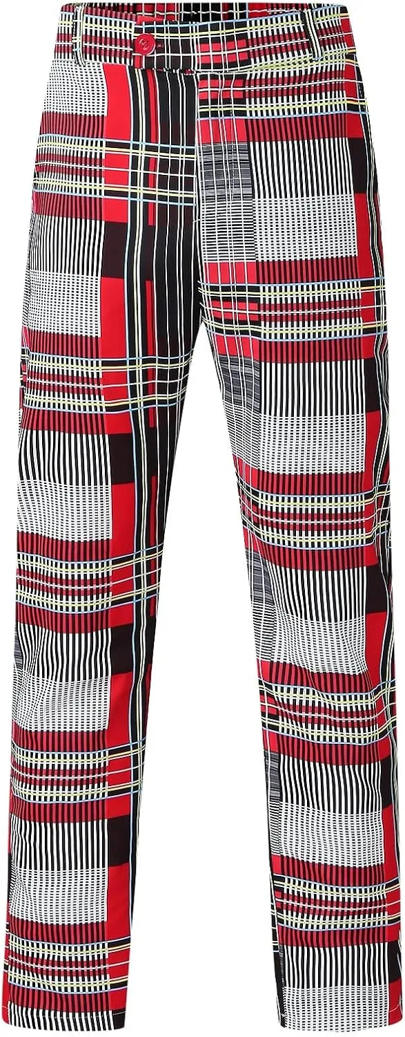 Dress Pants for Men, Men's Fashion Stretch Dress Pants Slim Fit Plaid Skinny Suit Pants Casual Business Golf Dress Pants