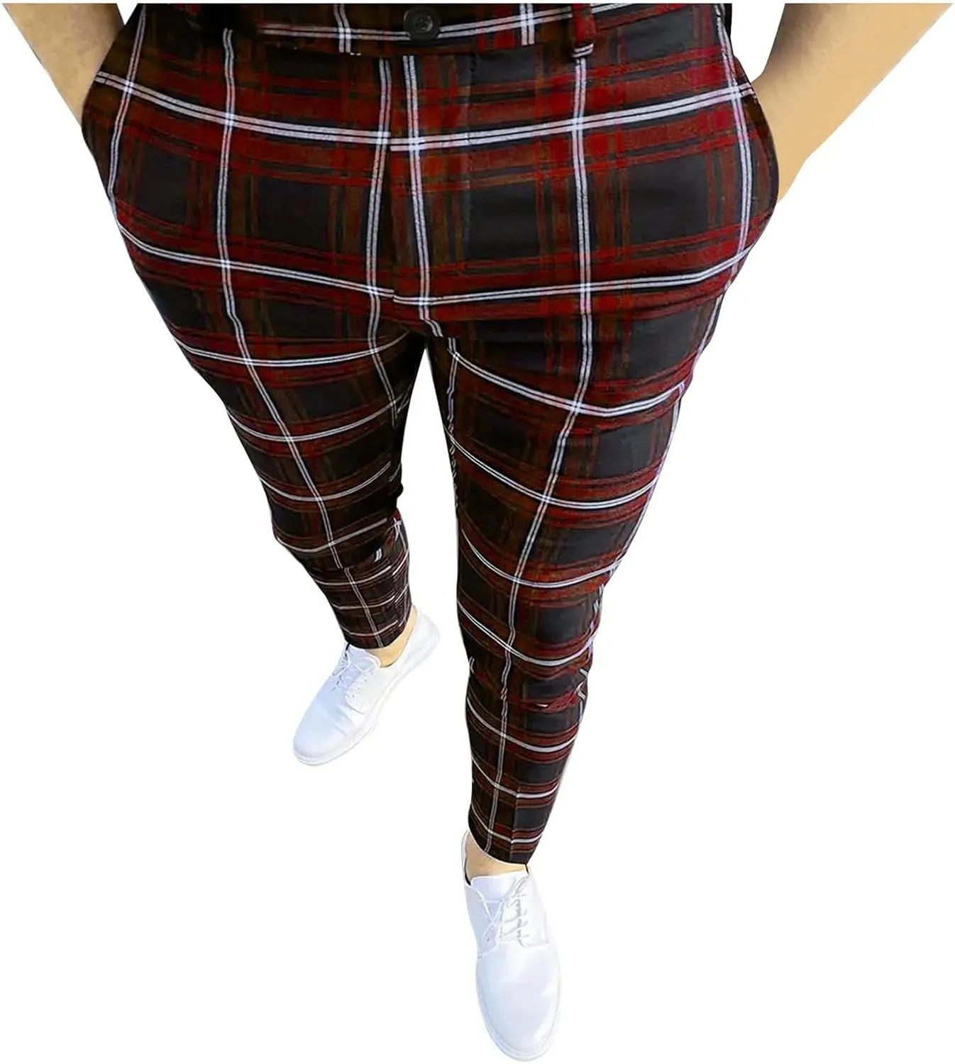 Dress Pants for Men, Men's Fashion Stretch Dress Pants Slim Fit Plaid Skinny Suit Pants Casual Business Golf Dress Pants