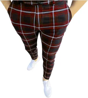 Dress Pants for Men, Men's Fashion Stretch Dress Pants Slim Fit Plaid Skinny Suit Pants Casual Business Golf Dress Pants