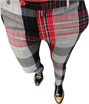 Dress Pants for Men, Men's Fashion Stretch Dress Pants Slim Fit Plaid Skinny Suit Pants Casual Business Golf Dress Pants