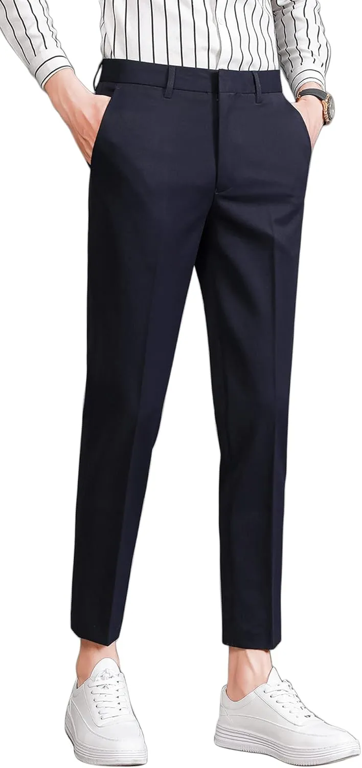 ESSYSHE Men’s Cropped Slim Fit Dress Pants Tapered Ankle Dress Pants Suit Pants