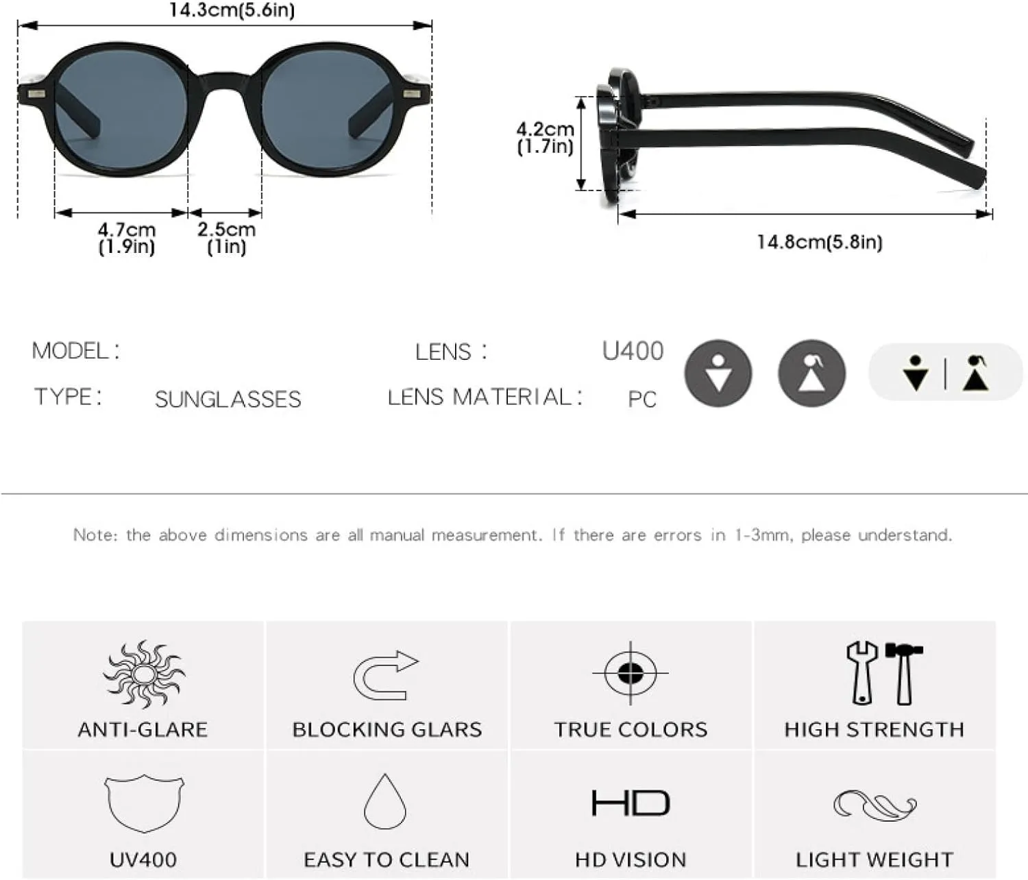Fashion Luxury Round Sunglasses for Women Men Retro Thick Style Trending Uv400