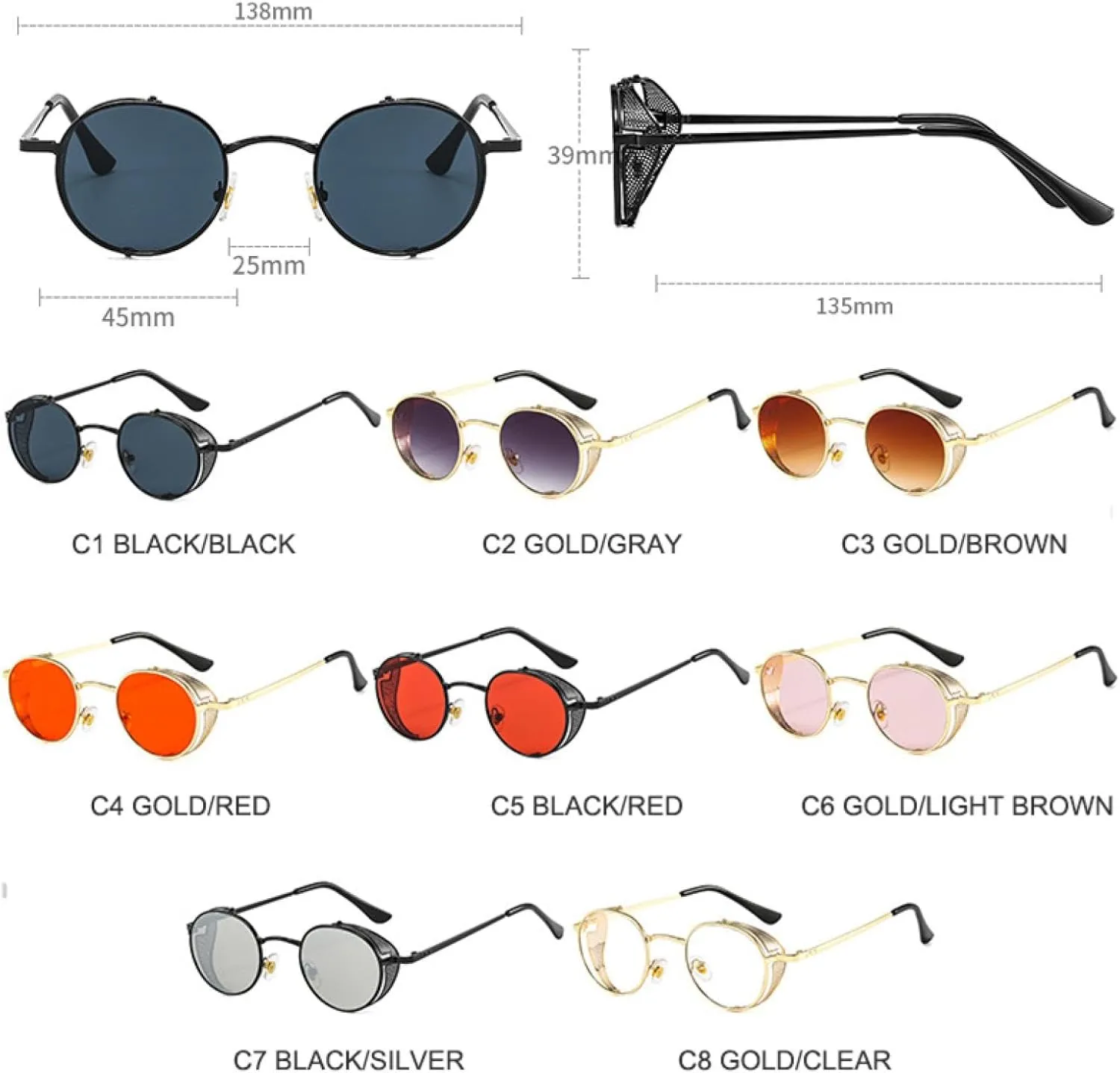 Fashion Steampunk Vintage Metal Round Sunglasses for Women Small Uv400 Classic