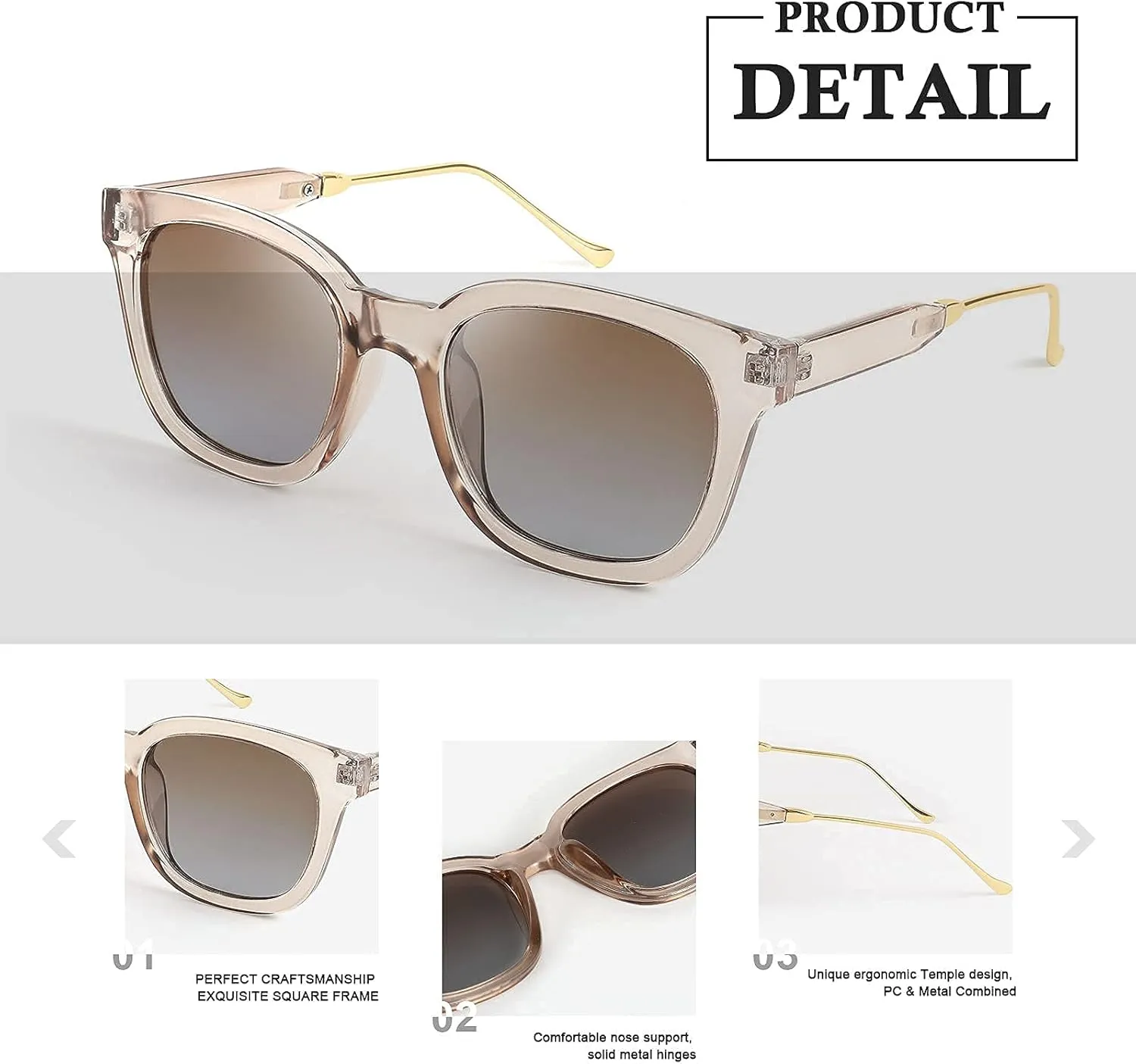 FEISEDY Square Polarized Sunglasses Women Men Retro Trendy Shades UV400 Lenses B2624