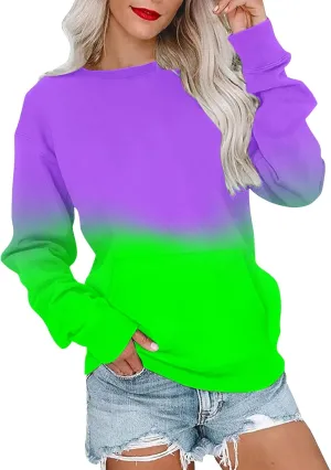 Firzero Crewneck Sweatshirts Women Cute Tie Dye Gradient Pullover Tops Loose Long Sleeve Oversized Sweatshirt